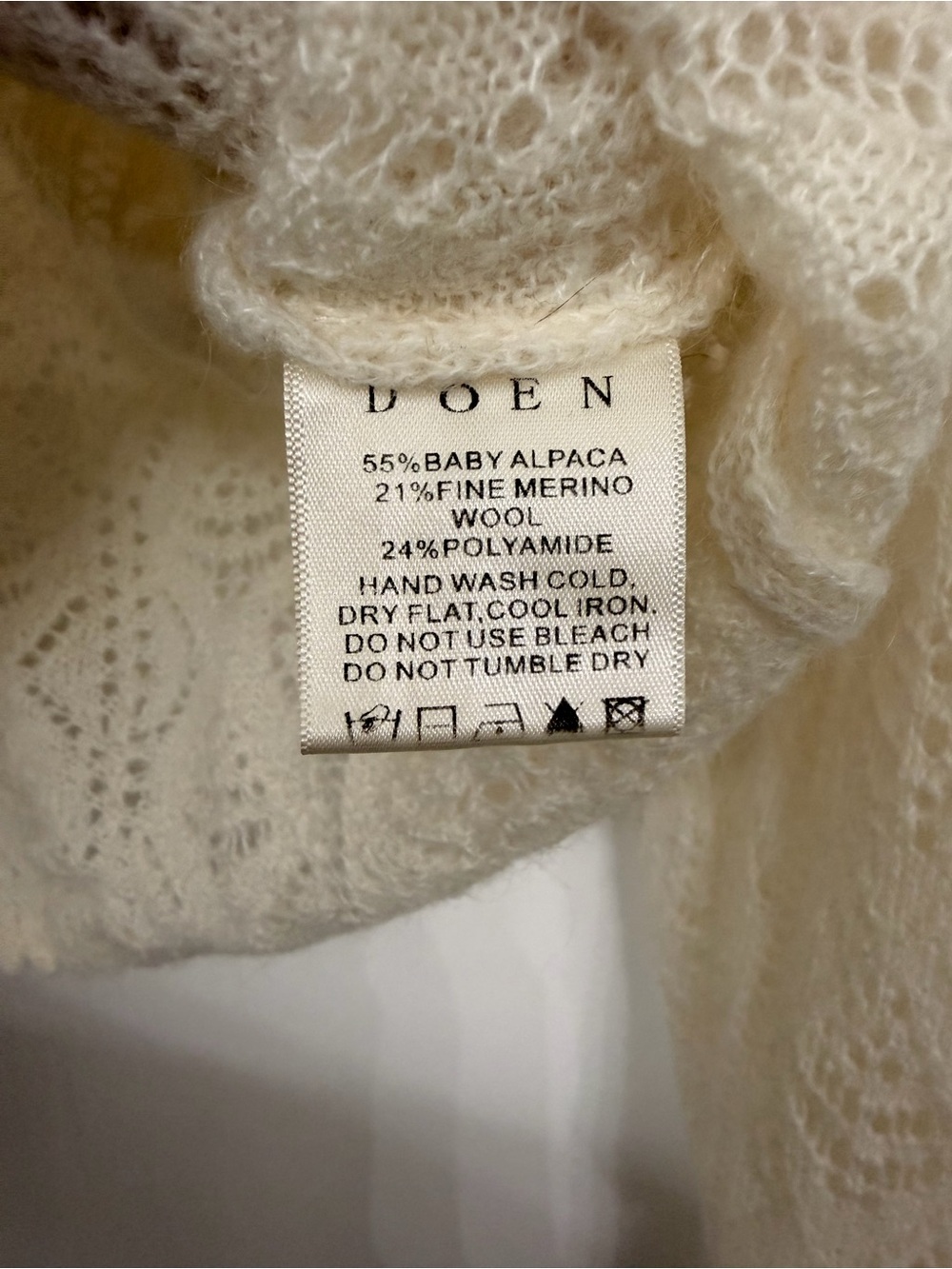 DOEN Chandel Alpaca Blend Cardigan Jasmine Flower Cream Size Medium - Picture 10 of 15